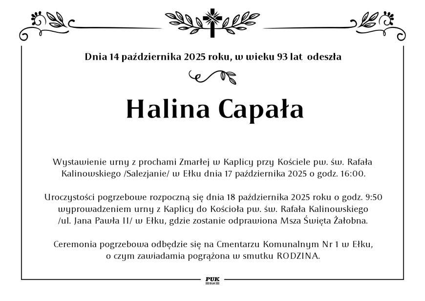 Halina Capała - nekrolog